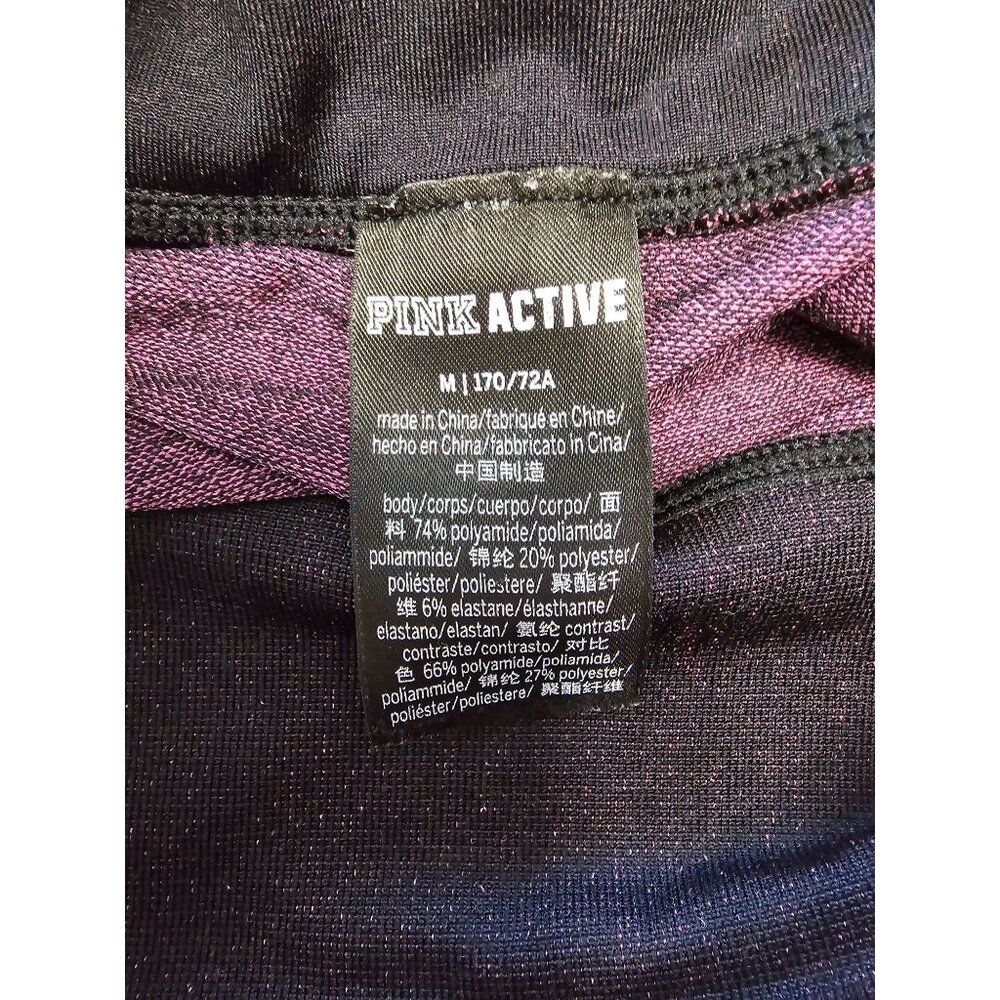 PINK Victoria's Secret Seamless Leggings Black & Pink Logo Medium High Waist M - Picture 3 of 6